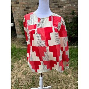 Avara Geometric Patchwork Print Blouse NWT Large